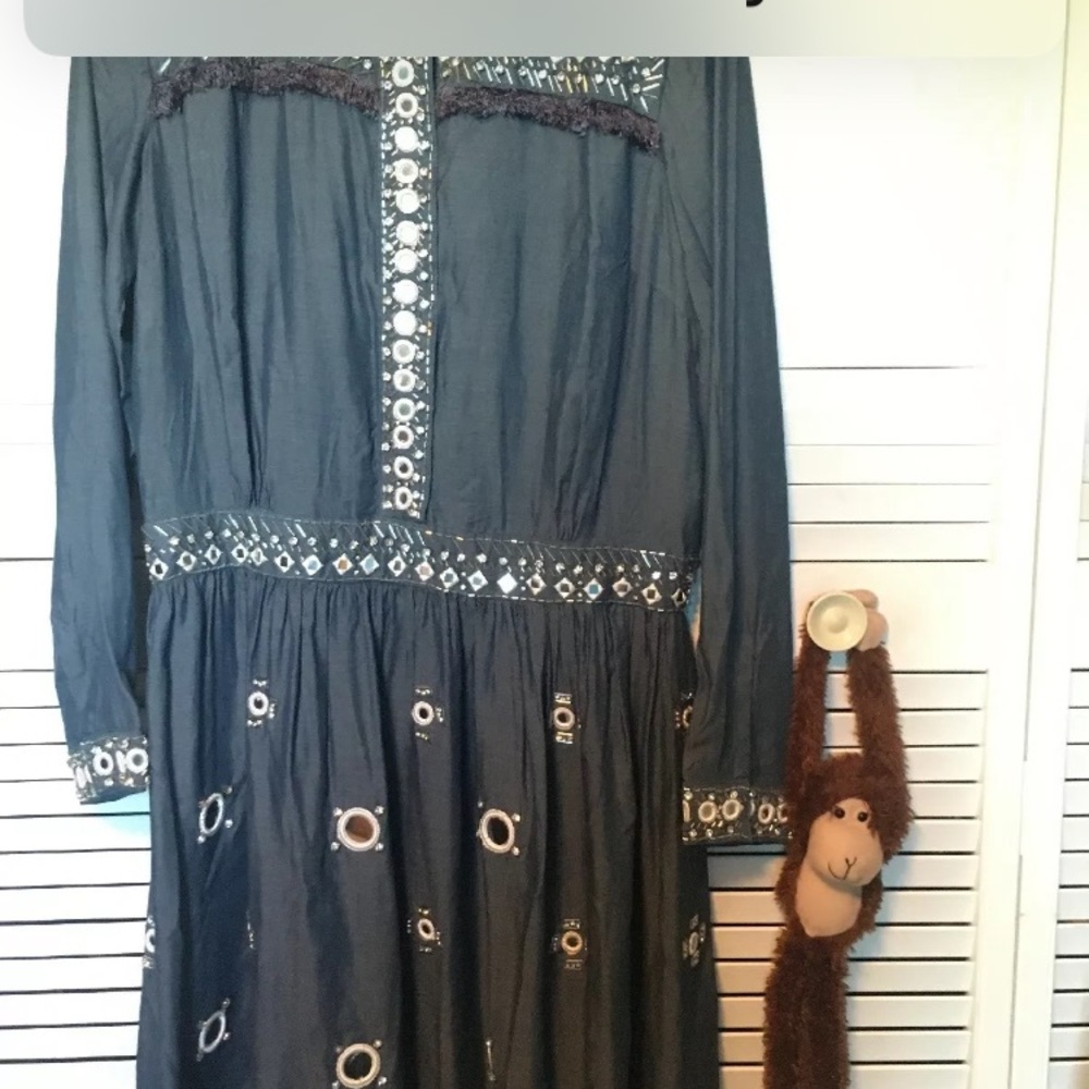 $169 CHAMBRAY EMBELLISHED DENIM SHIRTDRESS Size 16